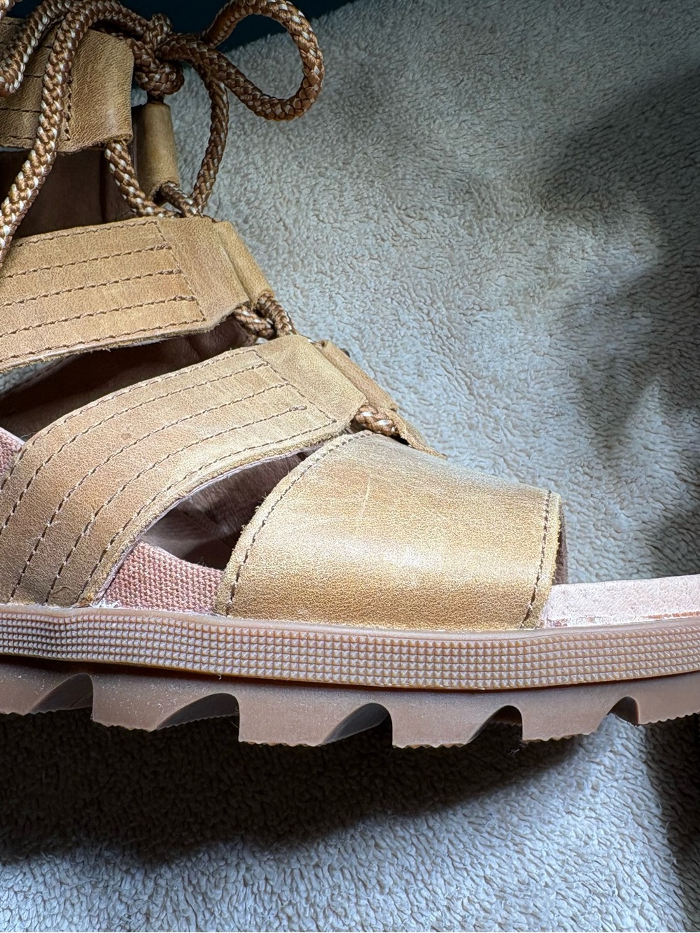 Women’s Sorel Tan Strappy Wedge Sandals with Lace-Up Detail - Picture 5 of 6